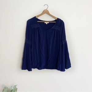 [ModCloth] Navy Blue Boho Long Bell Sleeve Top
